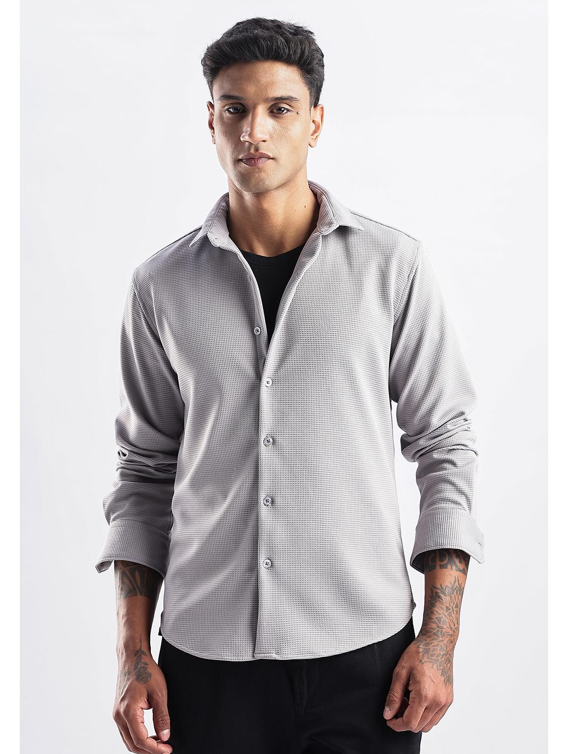 men solid collared long sleeve regular fit shirt - 22052145 -  Zoom Image - 0