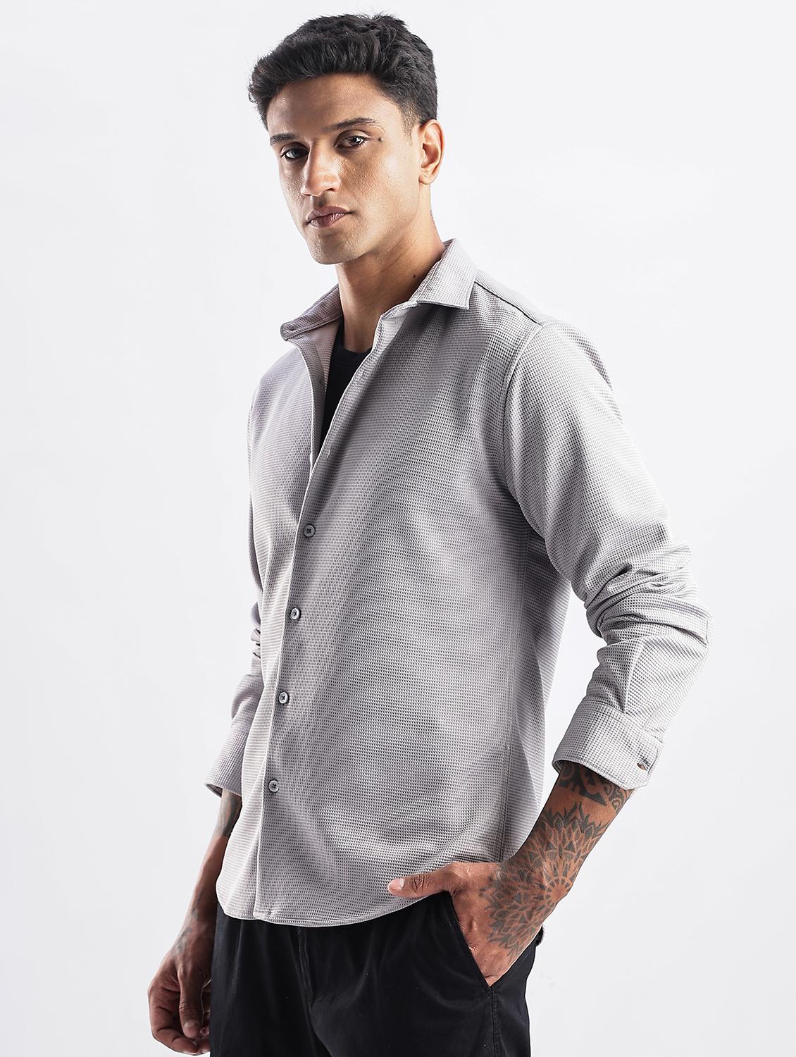 men solid collared long sleeve regular fit shirt - 22052145 -  Standard Image - 1