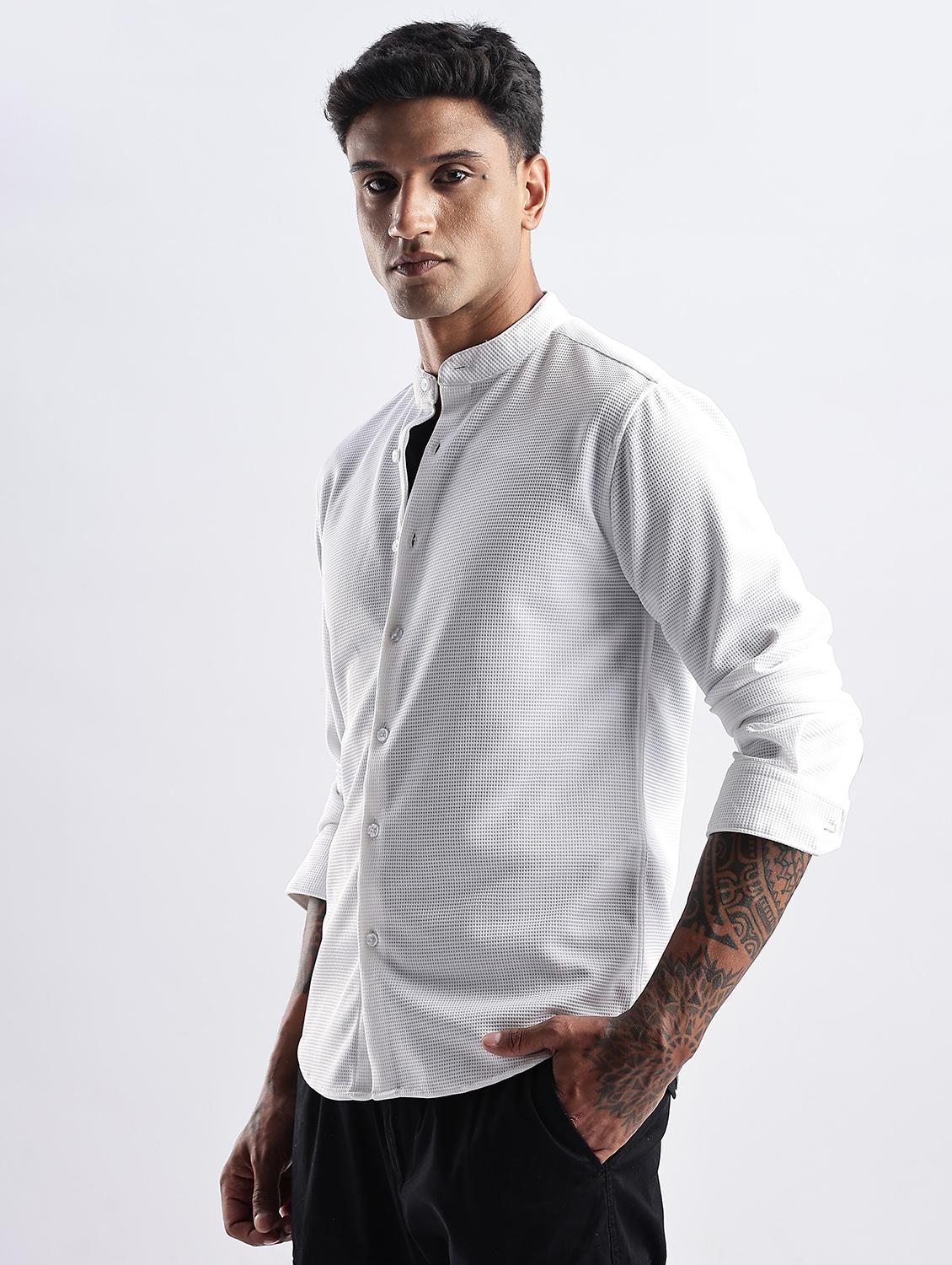 men solid mandarin collared long sleeve regular fit shirt - 22052148 - Standard Image - 4