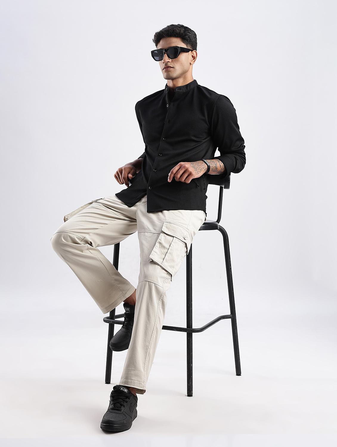 men solid mandarin collared long sleeve regular fit shirt - 22052149 - Standard Image - 4