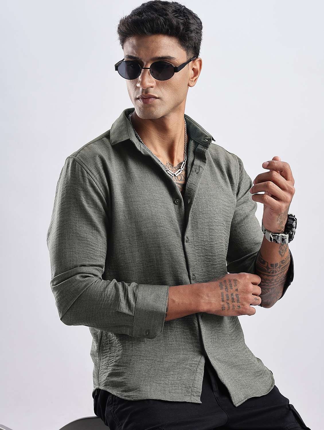 men solid collared long sleeve regular fit shirt - 22052150 - Zoom Image - 0