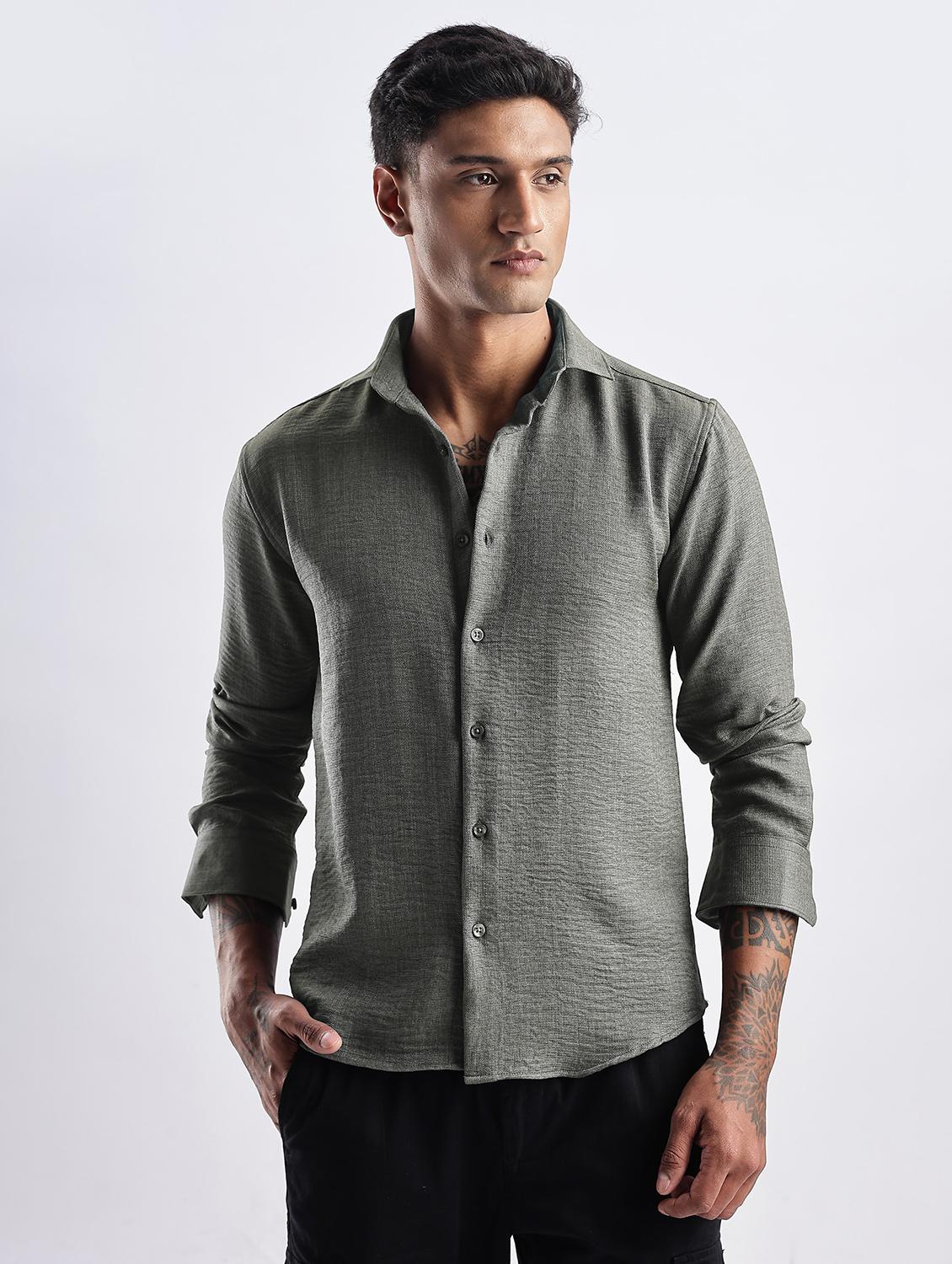 men solid collared long sleeve regular fit shirt - 22052150 - Standard Image - 1