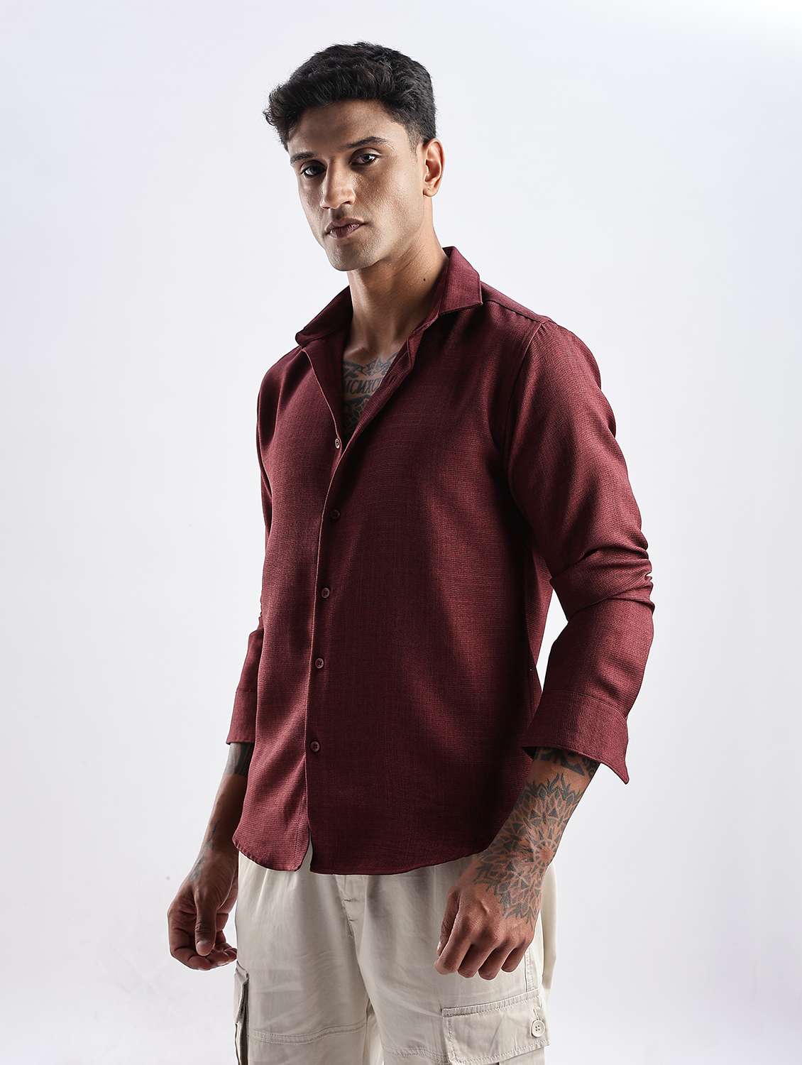 men solid collared long sleeve regular fit shirt - 22052152 -  Standard Image - 1