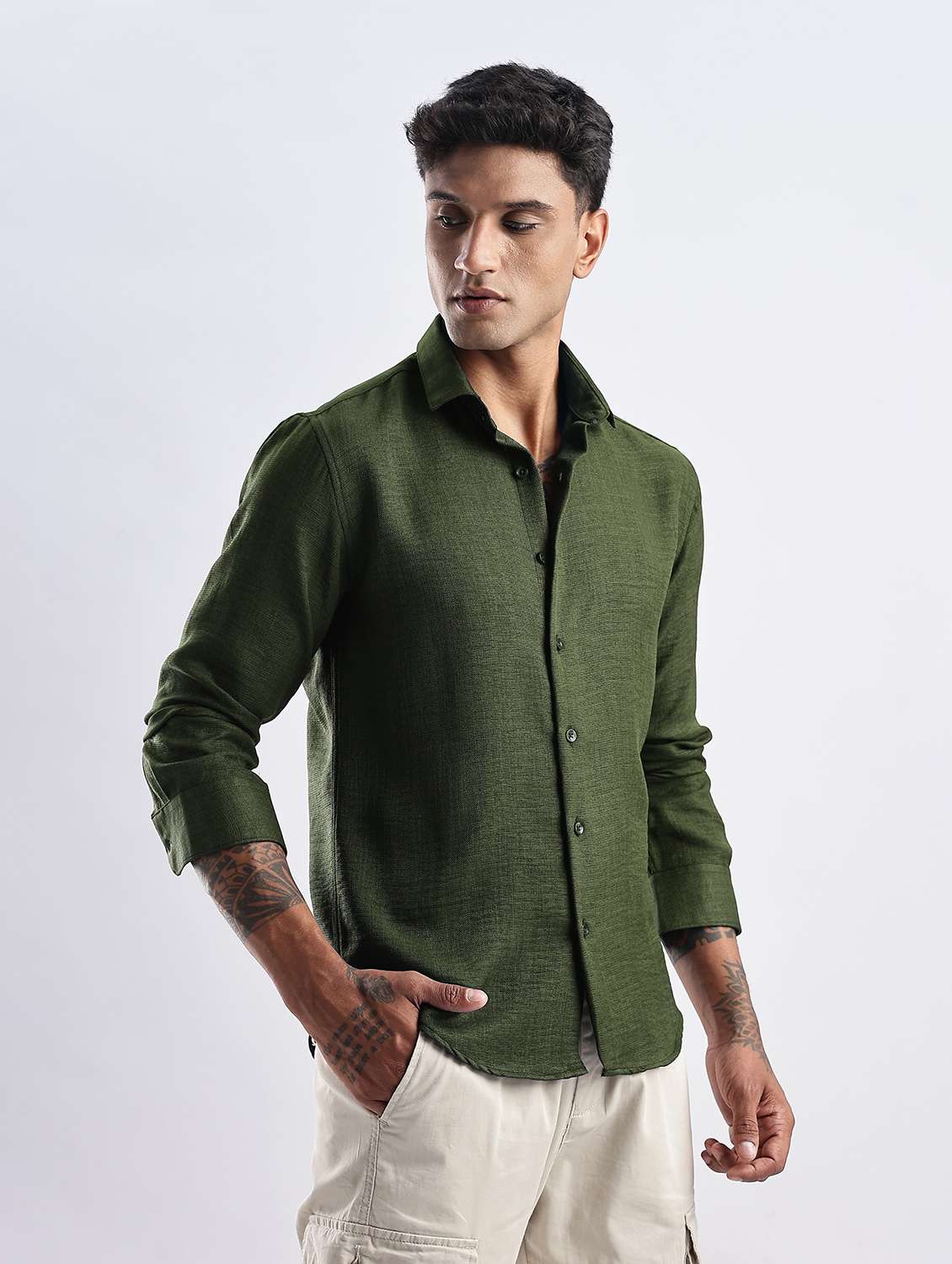 men solid collared long sleeve regular fit shirt - 22052154 -  Standard Image - 1