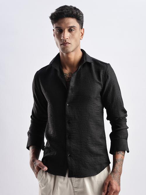 men solid collared long sleeve regular fit shirt - 22052155 - Standard Image - 0
