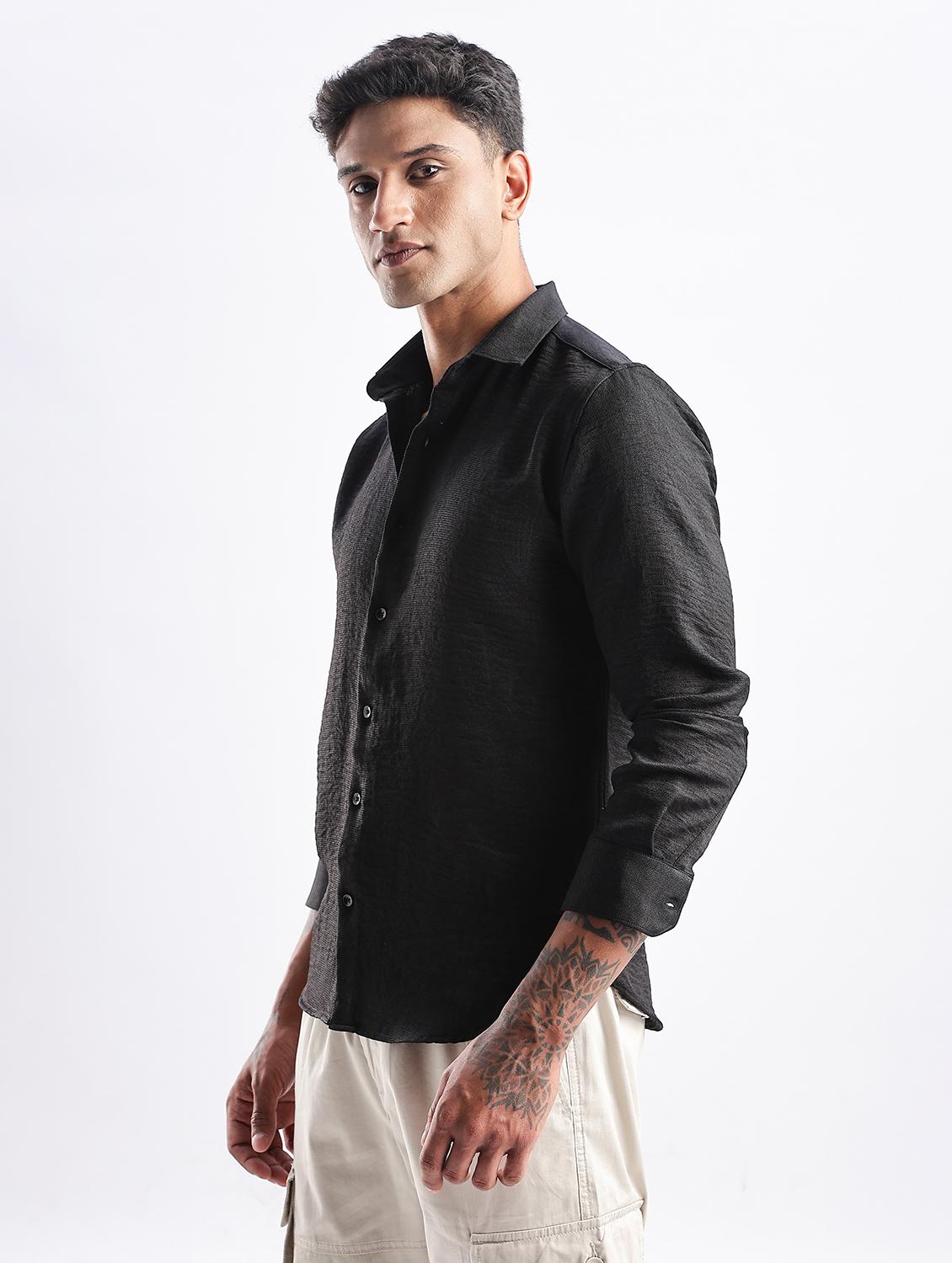 men solid collared long sleeve regular fit shirt - 22052155 - Standard Image - 1