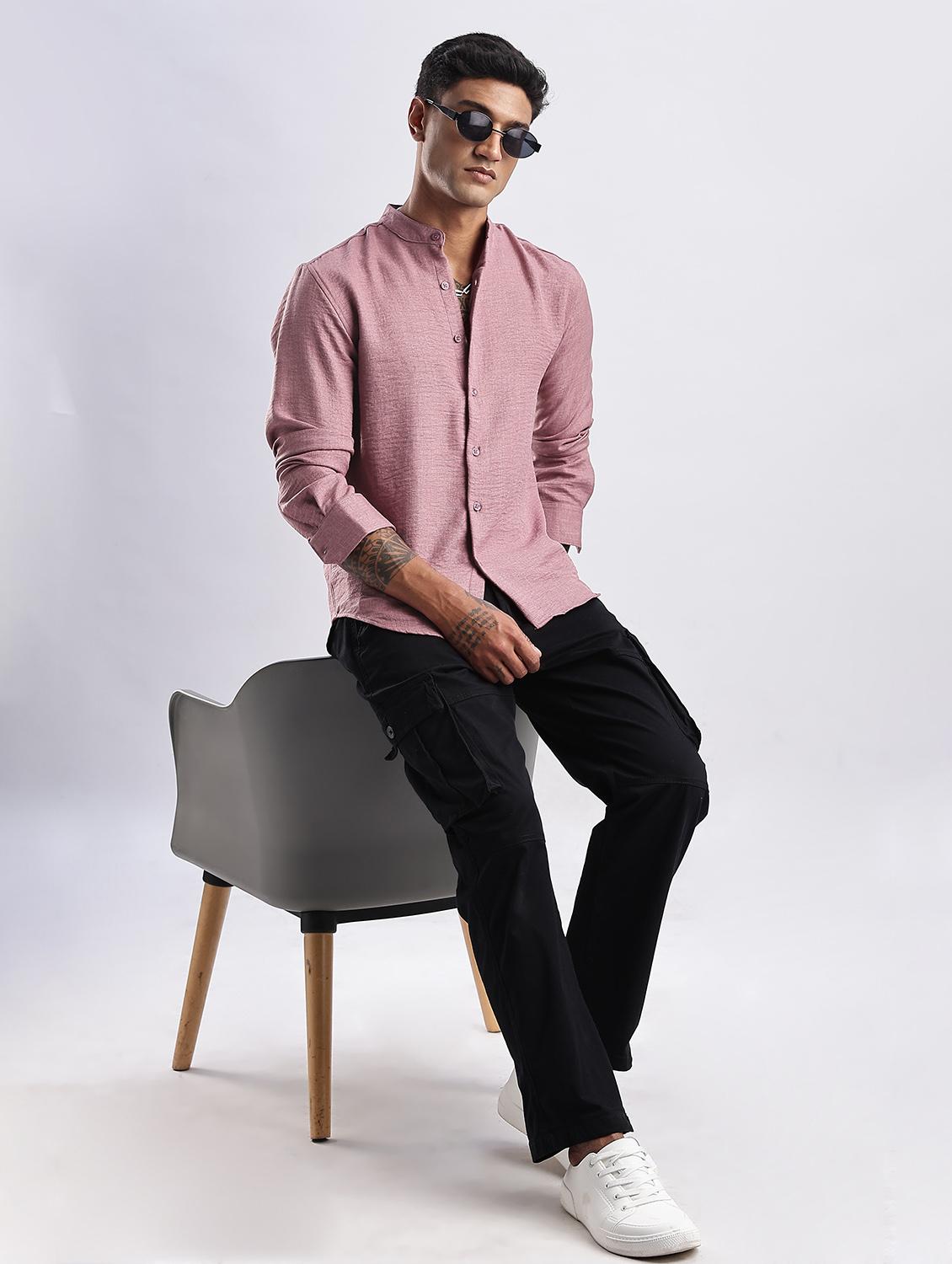 men solid mandarin collar long sleeve regular fit shirt - 22052158 - Standard Image - 4