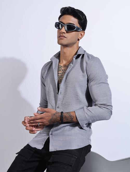 men solid collared long sleeve regular fit shirt - 22052185 - Standard Image - 0