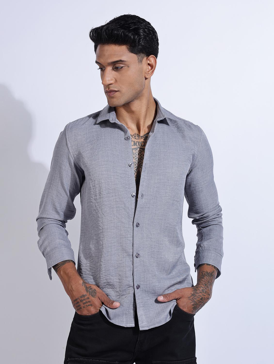 men solid collared long sleeve regular fit shirt - 22052185 - Standard Image - 1
