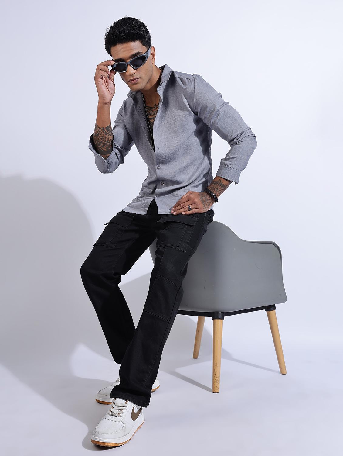 men solid collared long sleeve regular fit shirt - 22052185 - Standard Image - 4