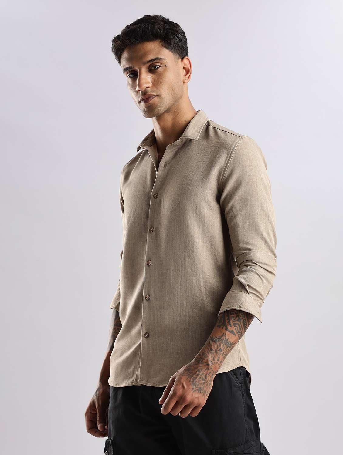 men solid collared long sleeve regular fit shirt - 22052190 -  Standard Image - 1