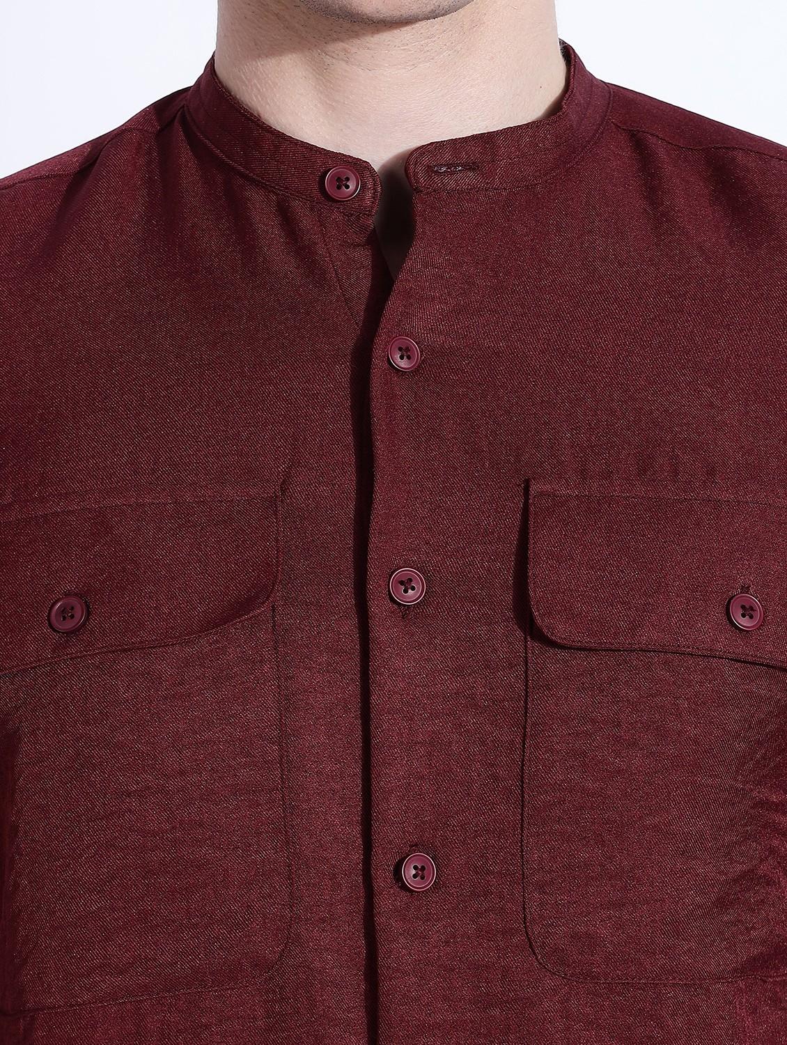 men solid mandarin collar long sleeve regular fit shirt - 22052192 - Standard Image - 4
