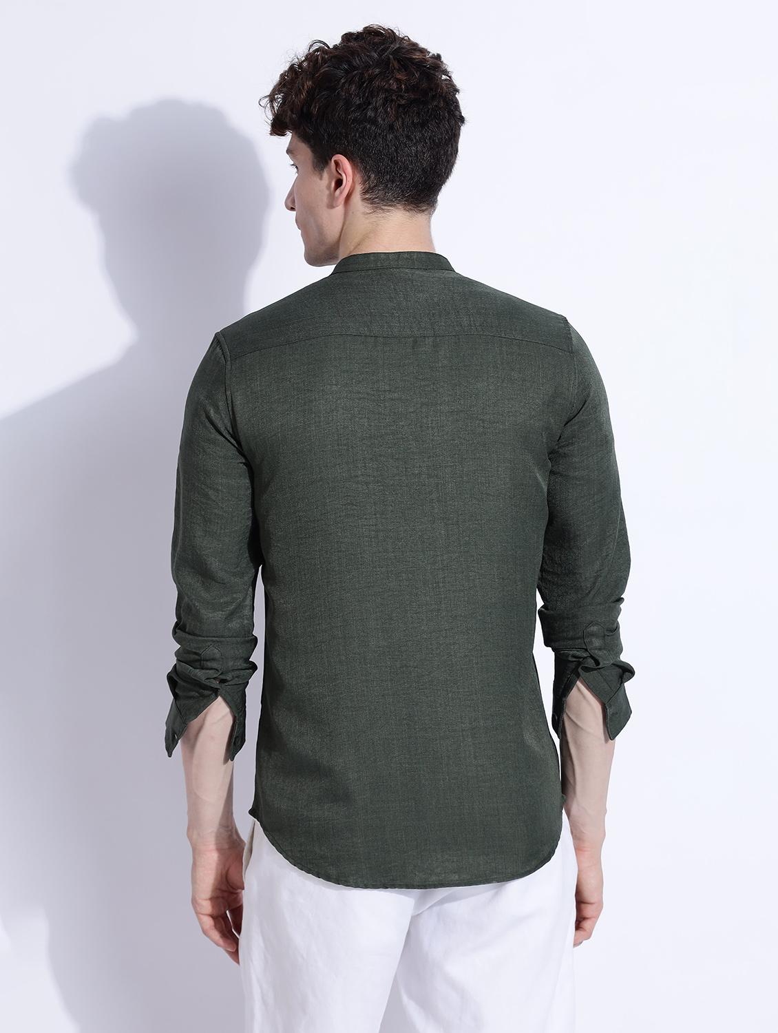 men solid mandarin collar long sleeve regular fit shirt - 22052195 - Standard Image - 4