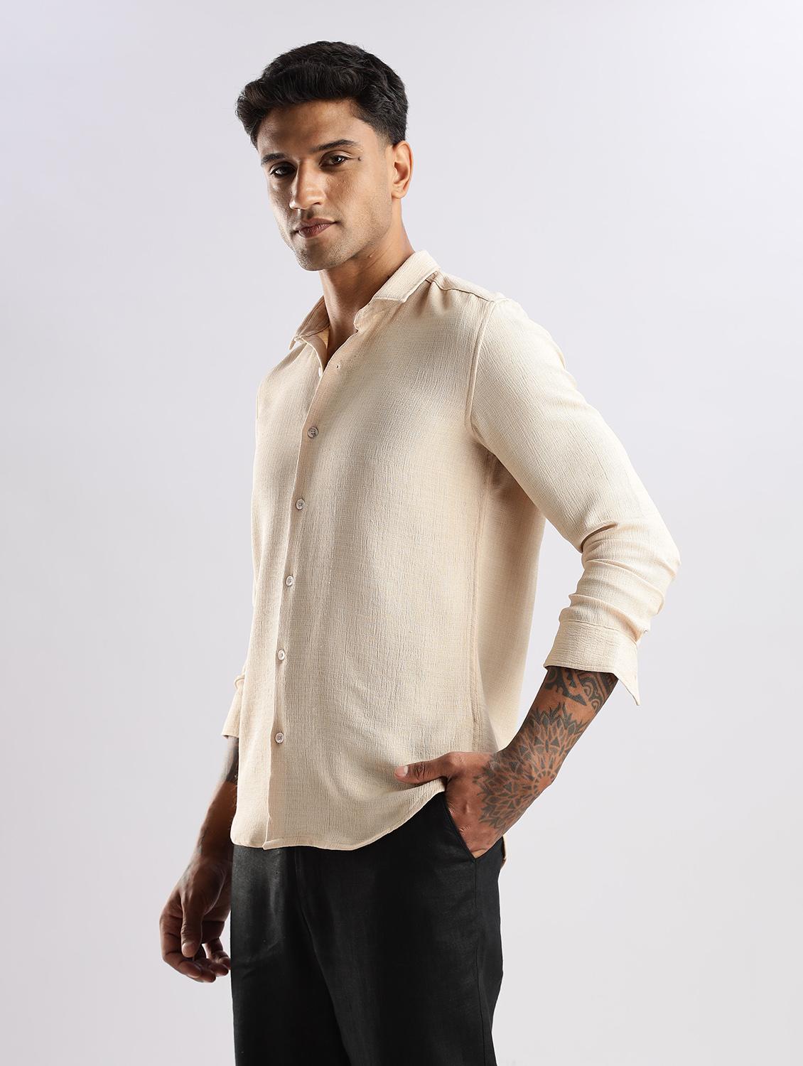 men solid collared long sleeve regular fit shirt - 22052196 - Standard Image - 1