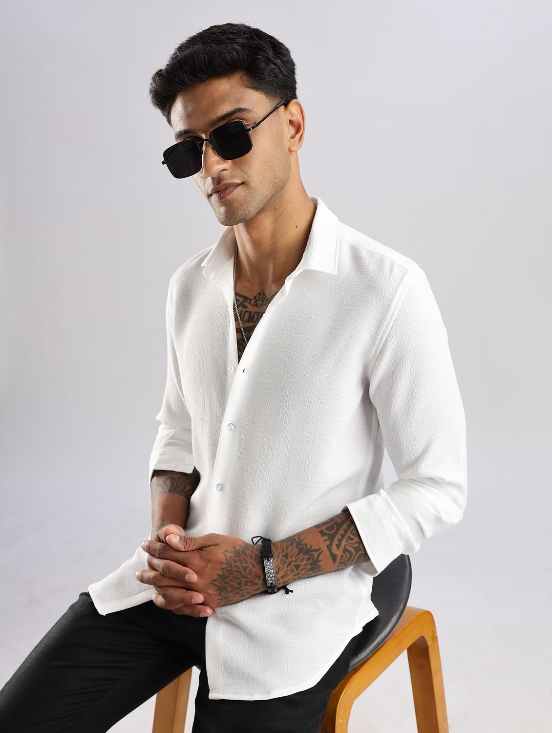 men solid collared long sleeve regular fit shirt - 22052199 - Zoom Image - 0