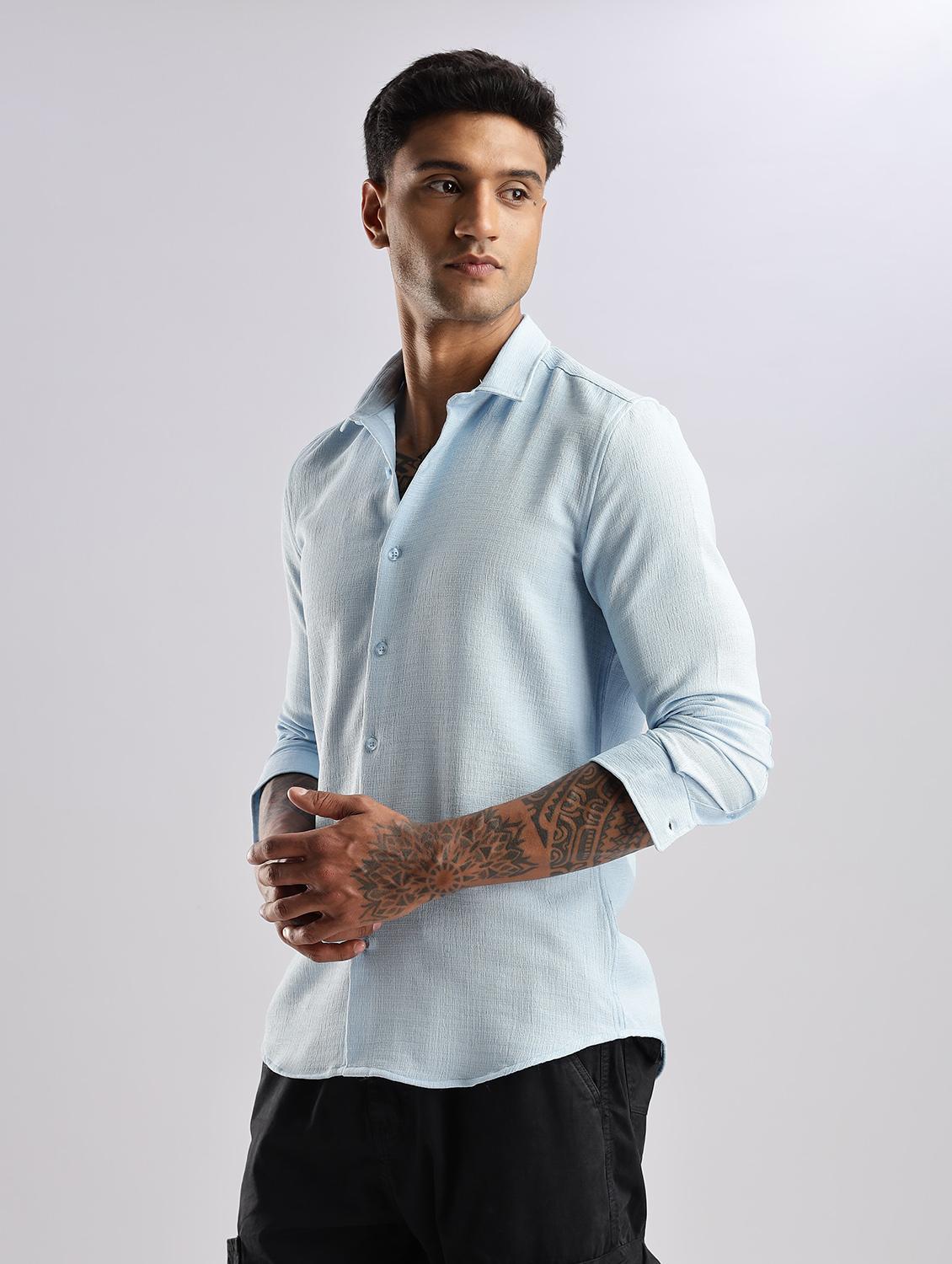 men solid collared long sleeve regular fit shirt - 22052200 - Standard Image - 1