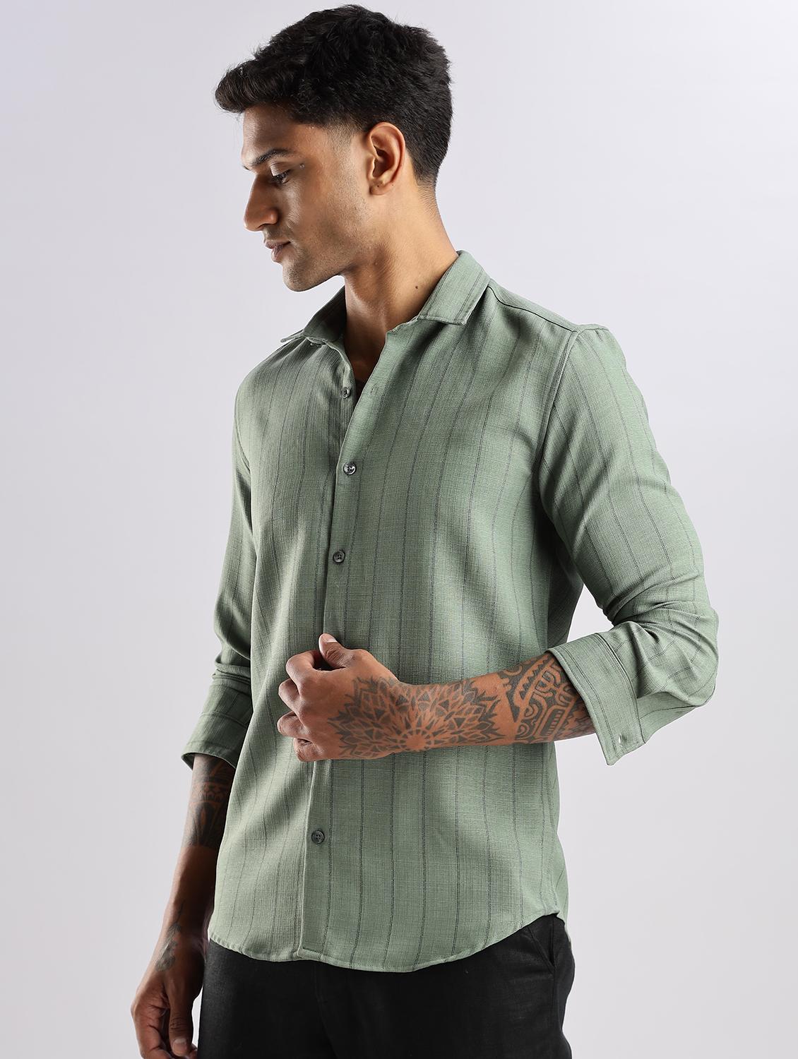 men striped collared long sleeve regular fit shirt - 22052208 - Standard Image - 1