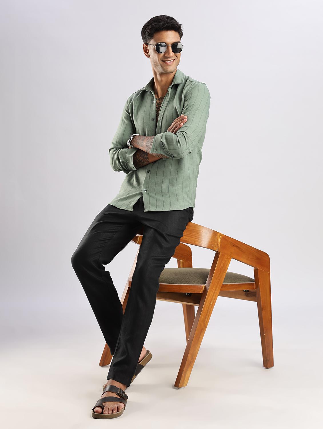 men striped collared long sleeve regular fit shirt - 22052208 - Standard Image - 4