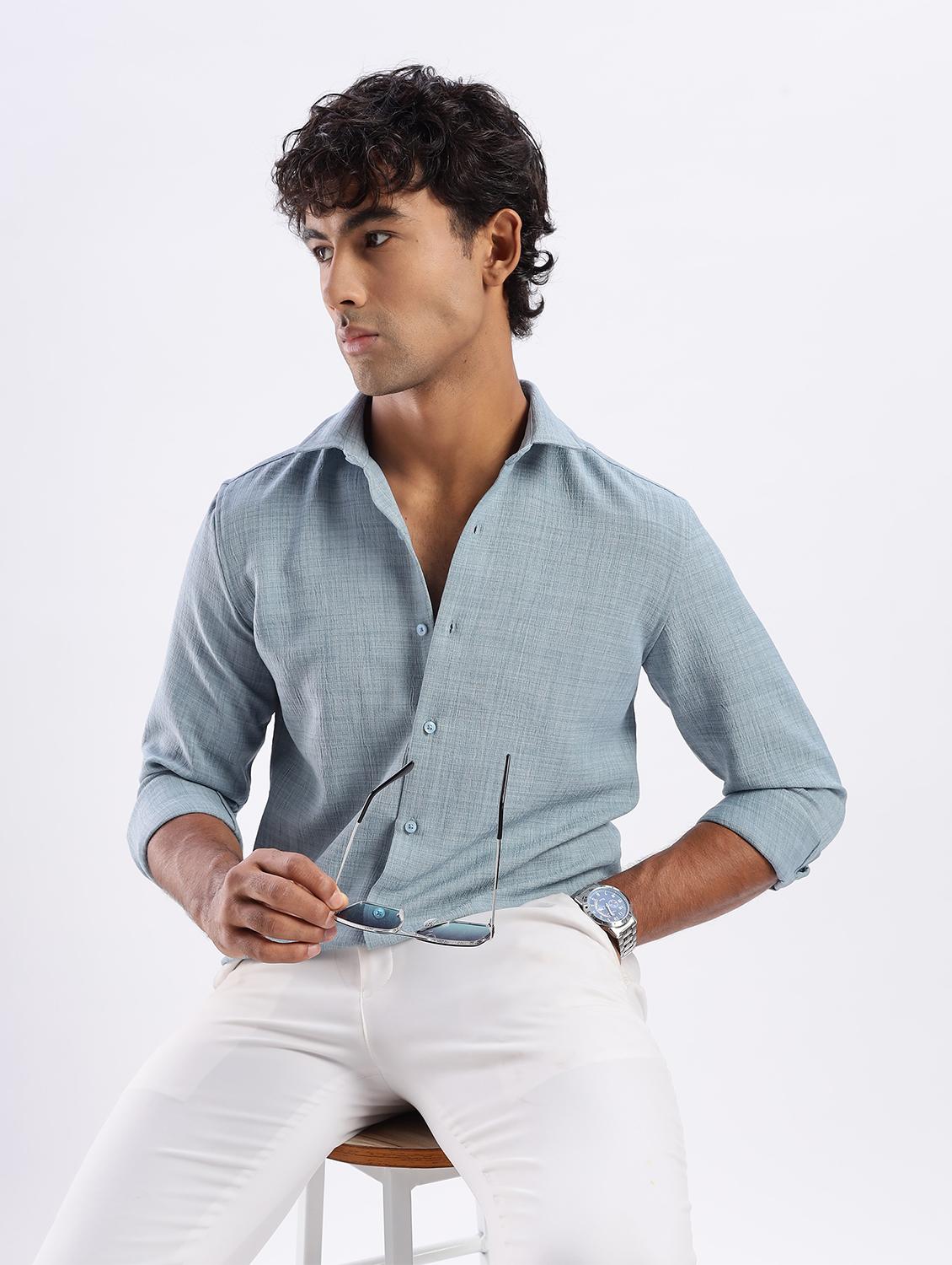 men solid collared long sleeve regular fit shirt - 22052219 - Zoom Image - 0