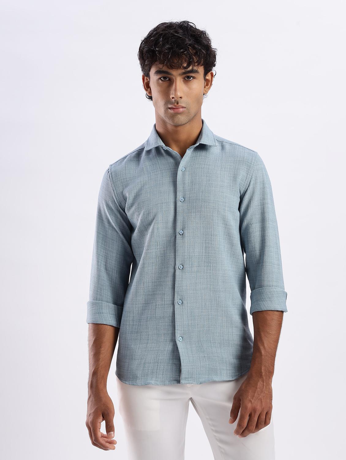 men solid collared long sleeve regular fit shirt - 22052219 - Standard Image - 1