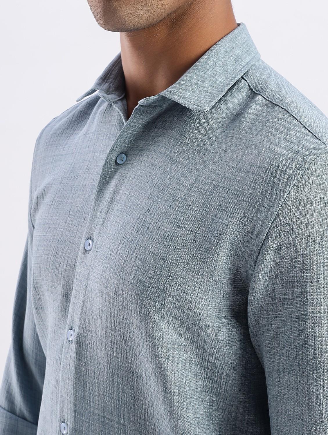 men solid collared long sleeve regular fit shirt - 22052219 - Standard Image - 4