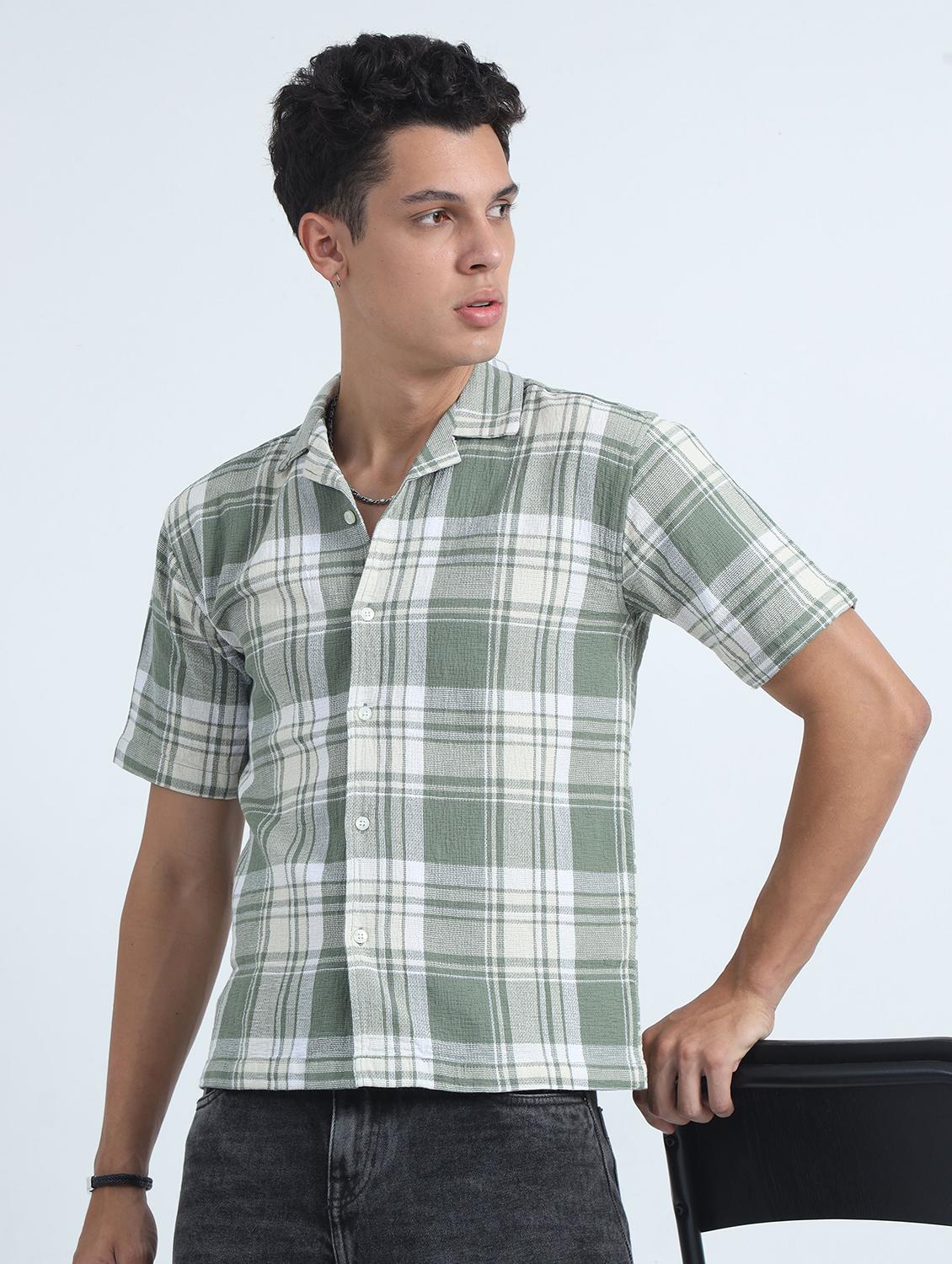 men checkered collared short sleeve regular fit shirt - 22052223 - Standard Image - 1