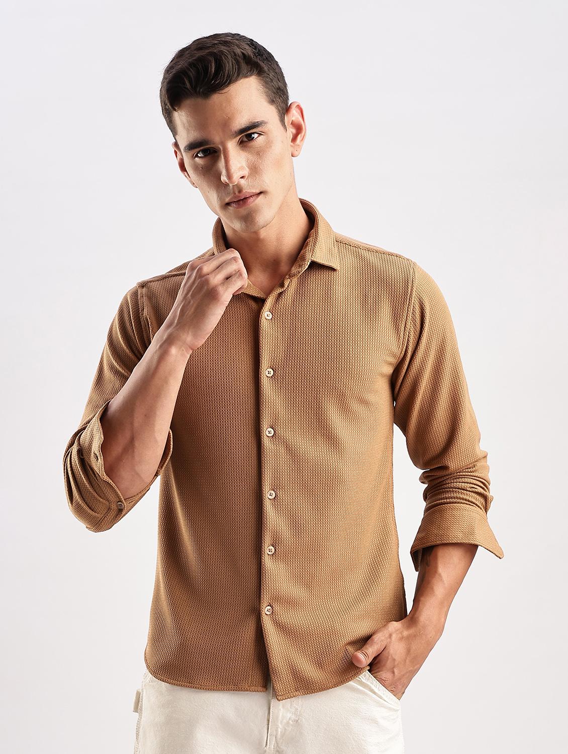 men solid collared long sleeve regular fit shirt - 22052231 -  Standard Image - 1