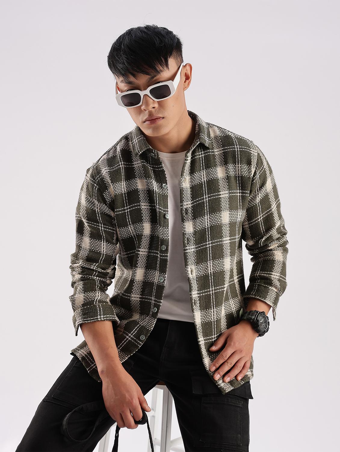 men checkered collared long sleeve regular fit shirt - 22052244 - Zoom Image - 0
