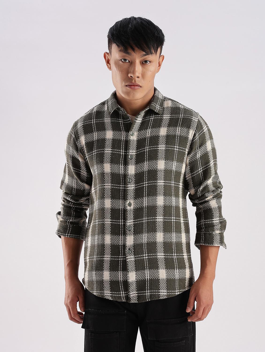 men checkered collared long sleeve regular fit shirt - 22052244 - Standard Image - 1