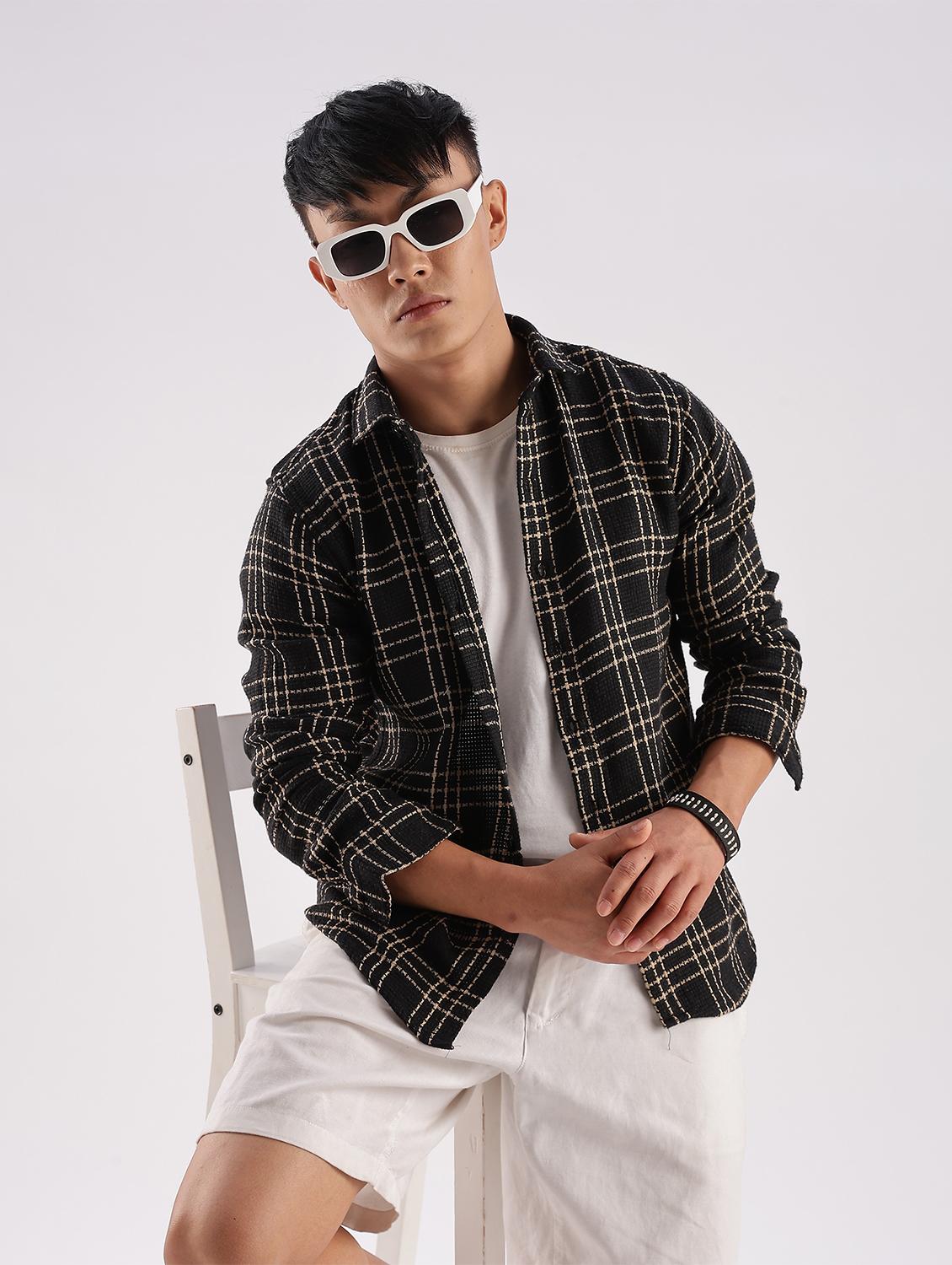 men checkered collared long sleeve regular fit shirt - 22052246 - Zoom Image - 0