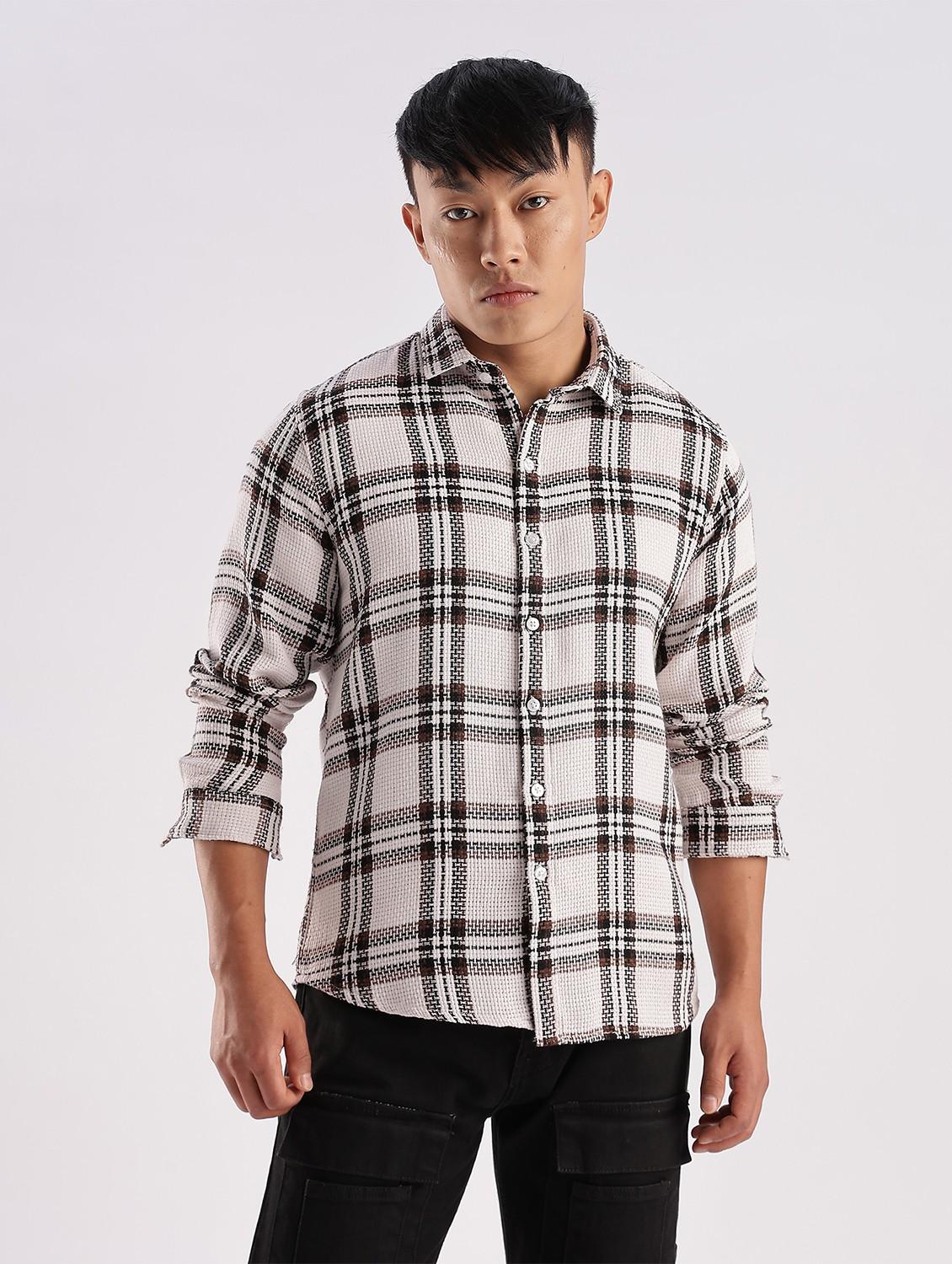 men checkered collared long sleeve regular fit shirt - 22052248 - Zoom Image - 0