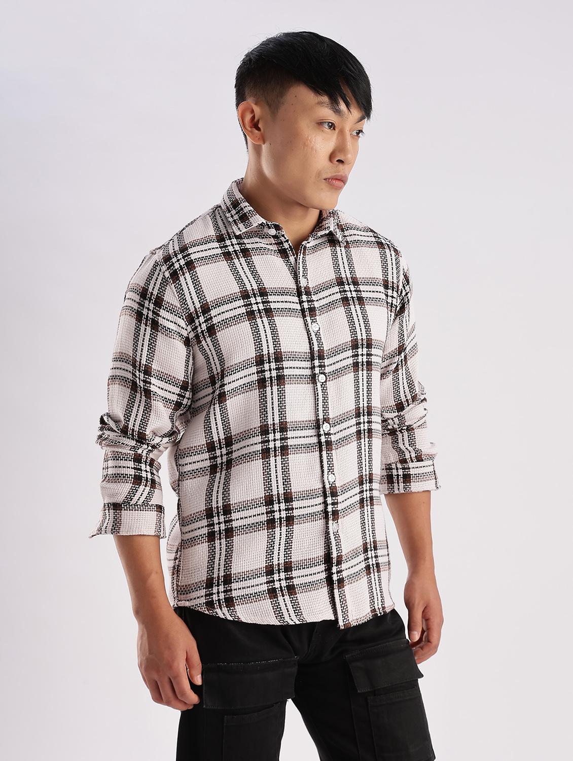 men checkered collared long sleeve regular fit shirt - 22052248 - Standard Image - 1