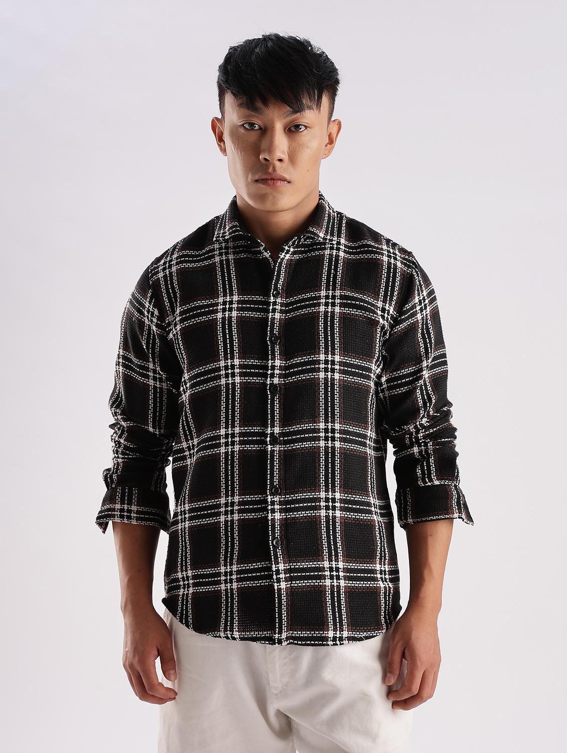 men checkered collared long sleeve regular fit shirt - 22052249 - Standard Image - 1