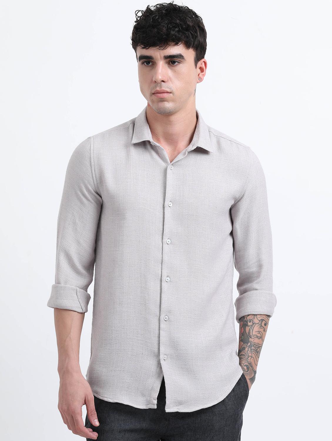 men solid collared long sleeve regular fit shirt - 22052251 - Standard Image - 1