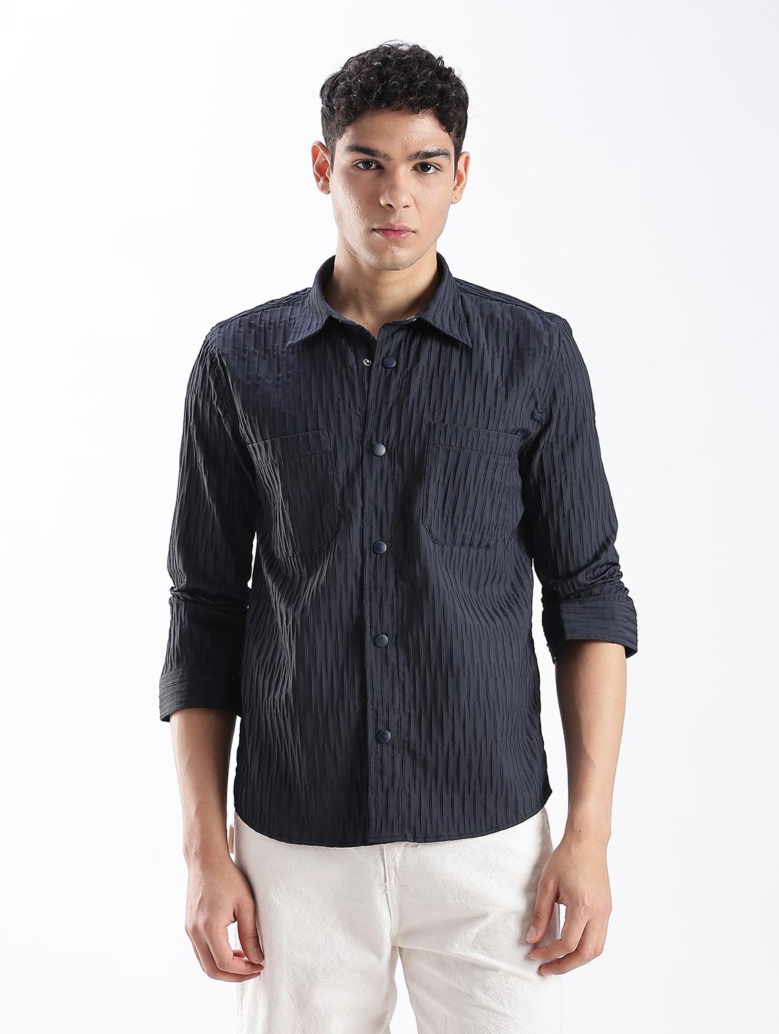 men solid collared long sleeve regular fit shirt - 22052267 - Standard Image - 1