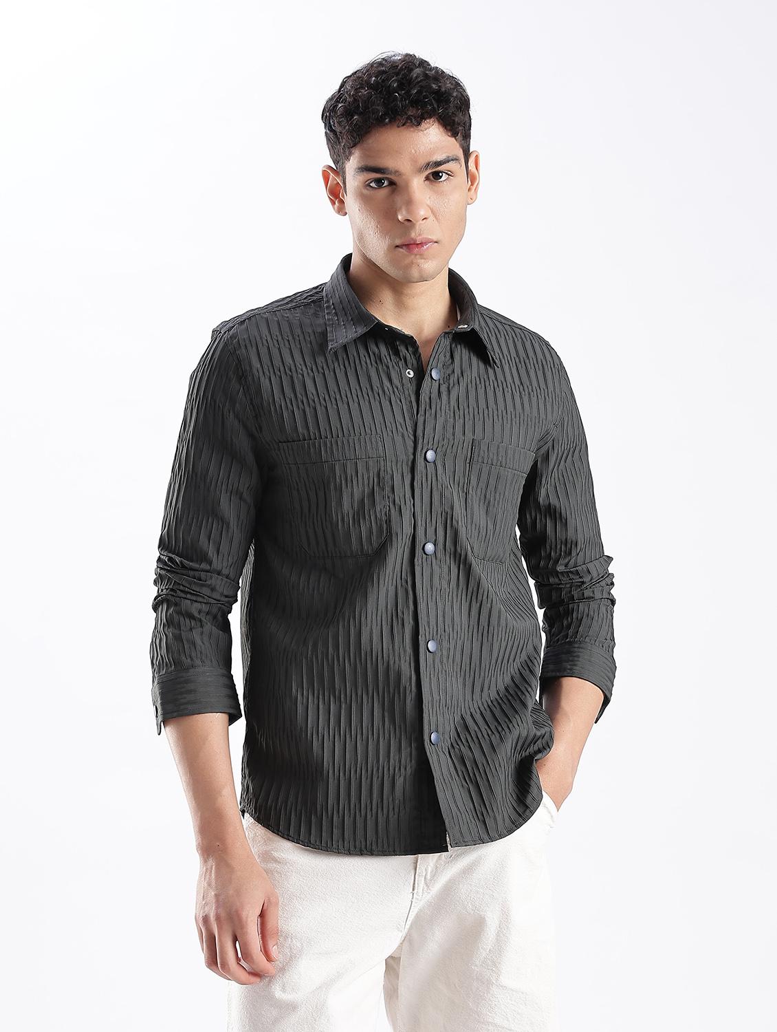 men solid collared long sleeve regular fit shirt - 22052268 - Standard Image - 1