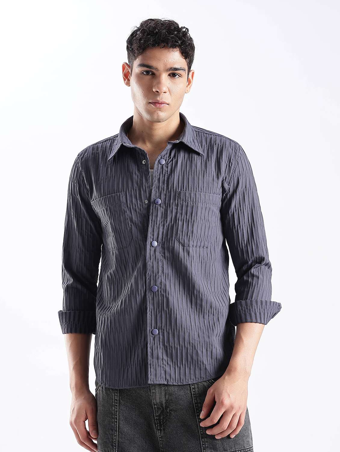 men solid collared long sleeve regular fit shirt - 22052269 -  Standard Image - 4