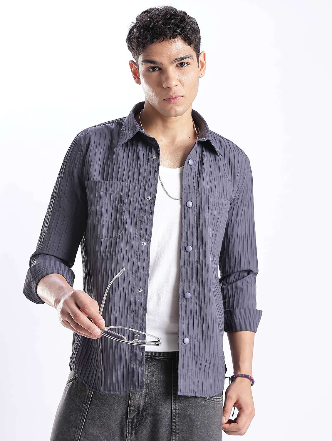 men solid collared long sleeve regular fit shirt - 22052269 -  Standard Image - 6