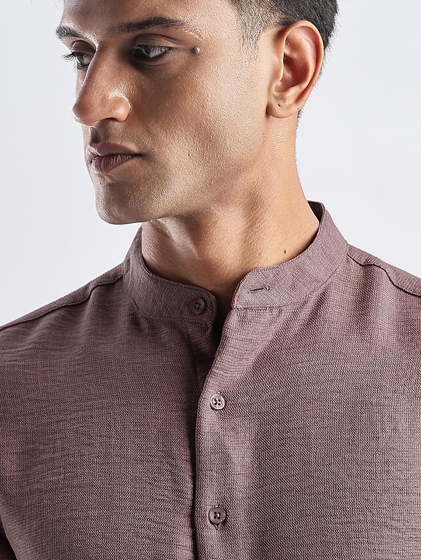 men solid mandarin collar short sleeve regular fit shirt - 22052275 - Standard Image - 4