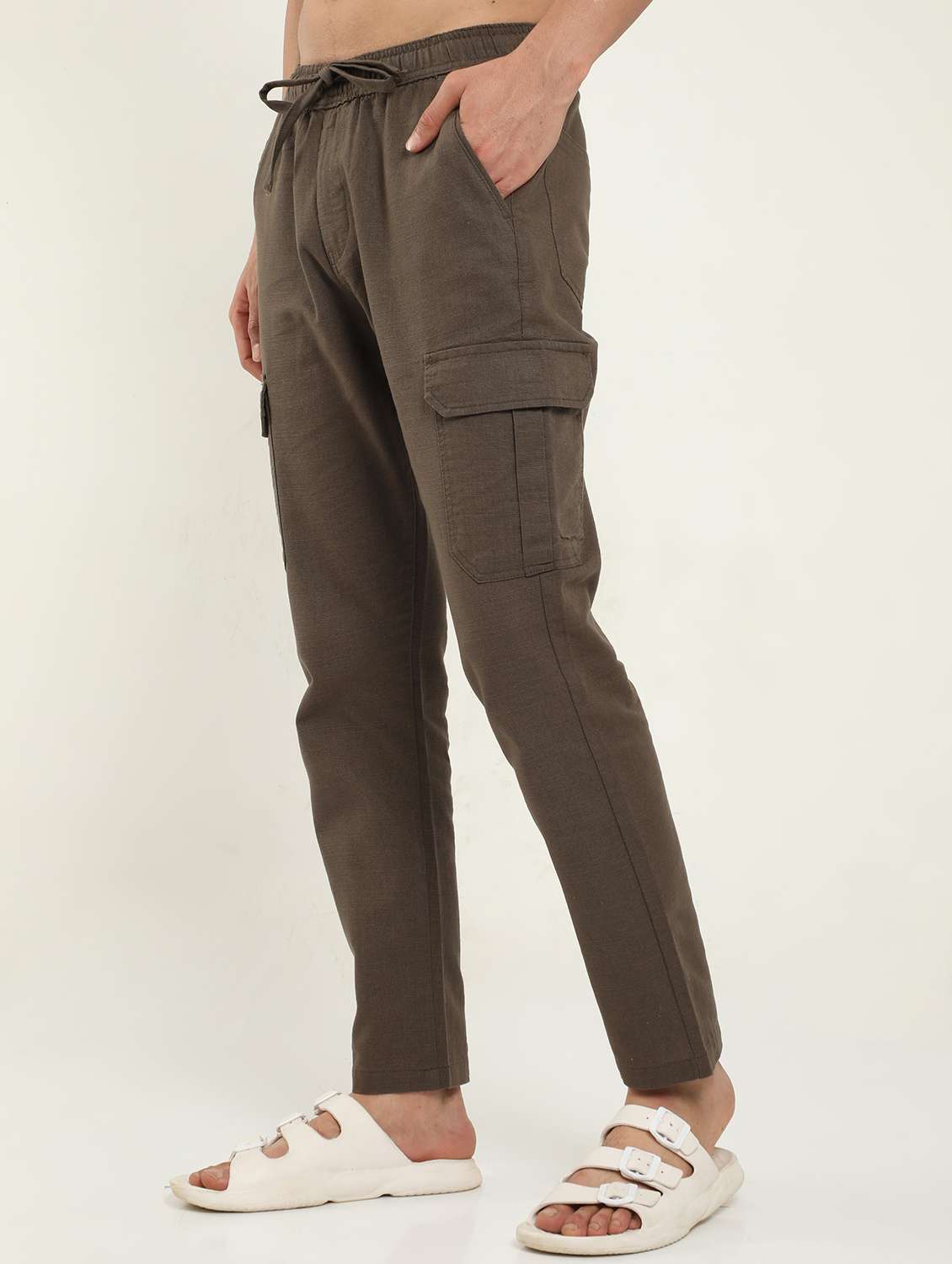 Men Solid Mid Rise Regular Fit Cargo - 22052290 -  Standard Image - 1
