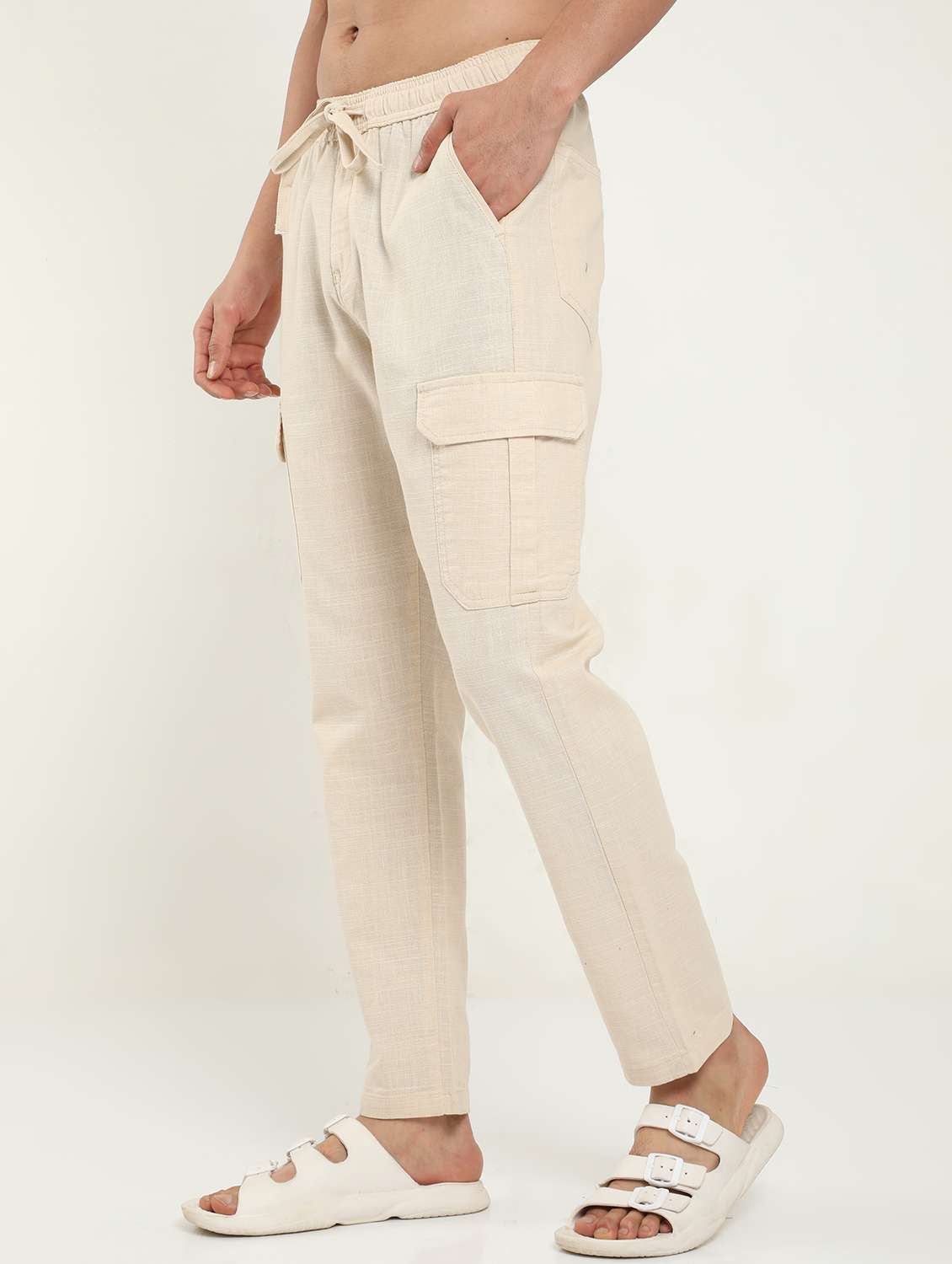 Men Solid Mid Rise Regular Fit Cargo - 22052291 -  Standard Image - 1
