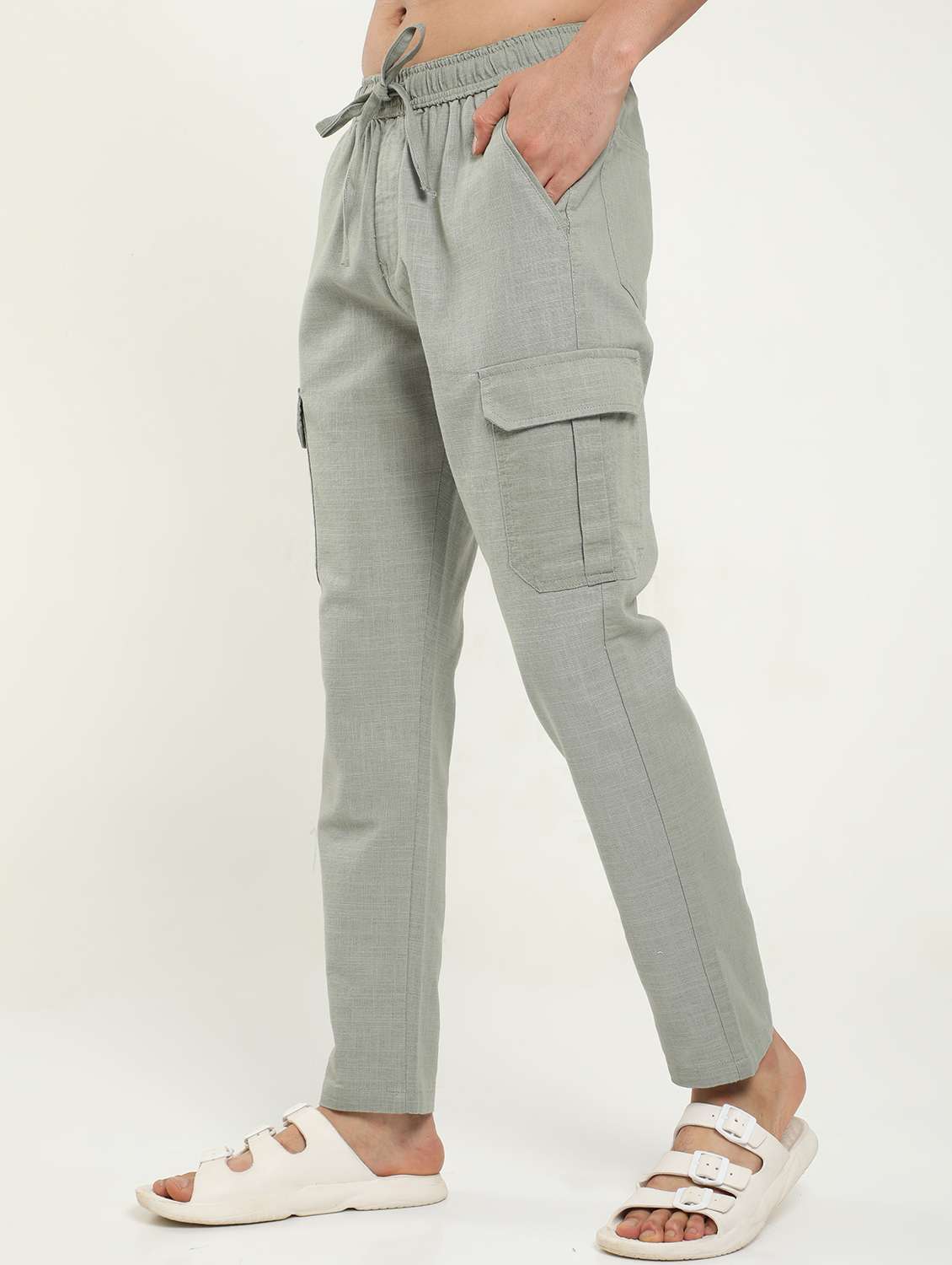 Men Solid Mid Rise Regular Fit Cargo - 22052292 -  Standard Image - 1