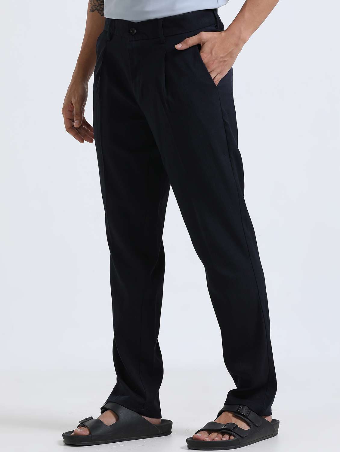 men solid mid rise straight fit chinos - 22052384 - Standard Image - 1