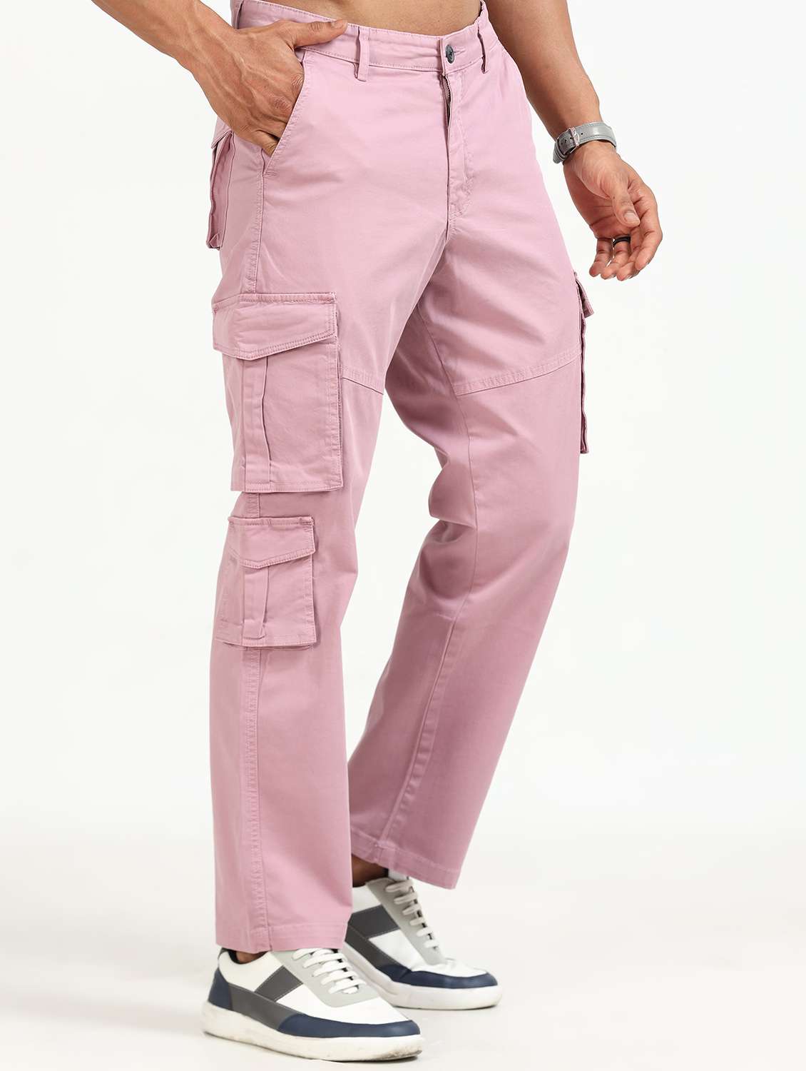 men solid mid rise regular fit cargo - 22052440 -  Standard Image - 1