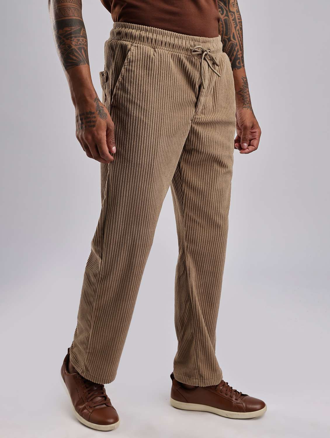 men solid mid rise straight fit courduroy trouser  - 22052535 -  Standard Image - 1