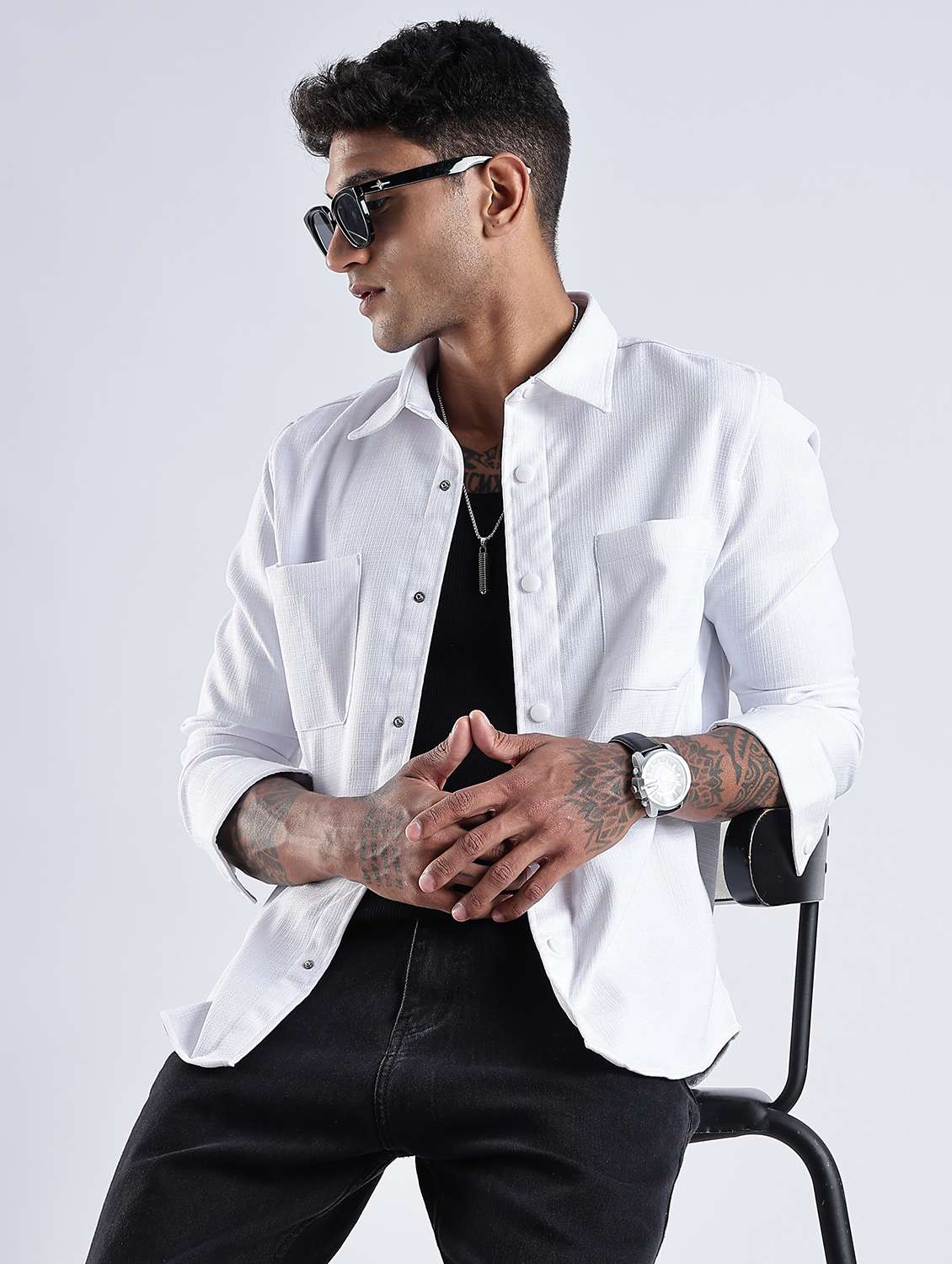 men solid collared long sleeve regular fit shirt