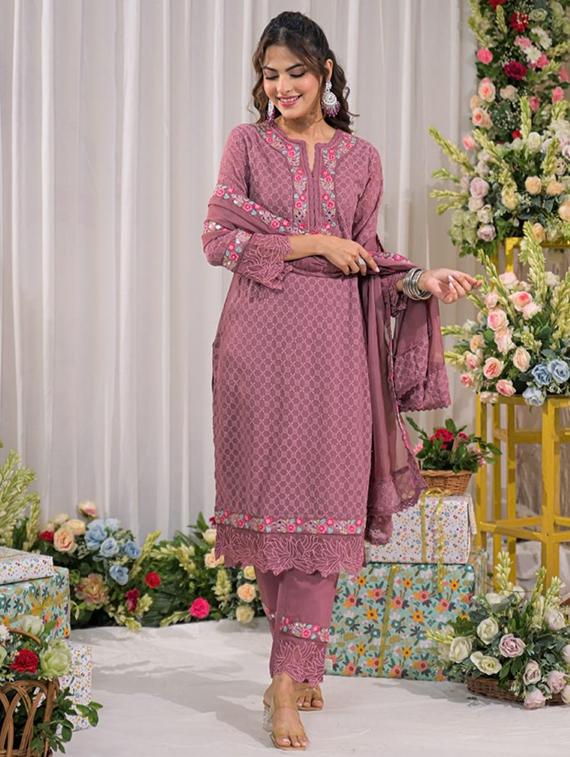 women three quarter sleeve kurta pant with dupatta set - 22052712 - Standard Image - 1