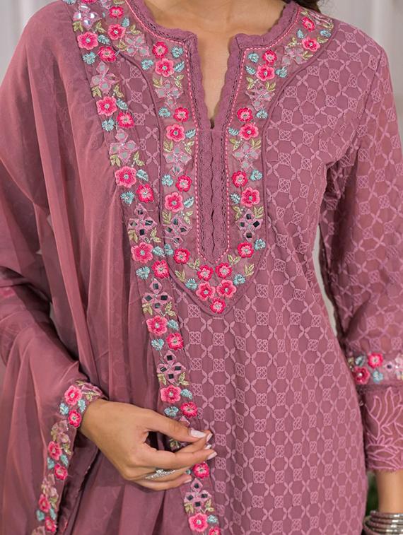 women three quarter sleeve kurta pant with dupatta set - 22052712 - Standard Image - 4