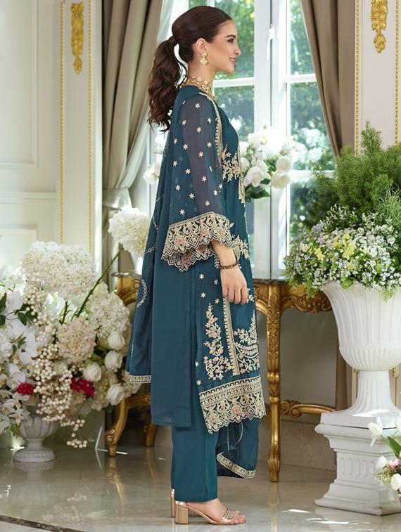 women solid with work long sleeve kurta pant with dupatta set - 22052726 - Standard Image - 1