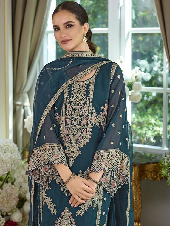 women solid with work long sleeve kurta pant with dupatta set - 22052726 - Standard Image - 4